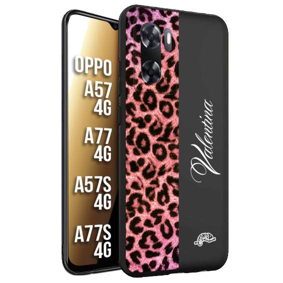 CUSTOMIZZA - Custodia cover nera morbida in tpu compatibile per Oppo A57 - A77 - A57S - A77S (4G) leopardato rosa fucsia personalizzata nome iniziali