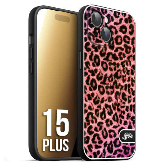 CUSTOMIZZA - Custodia cover nera morbida in tpu compatibile per iPhone 15 PLUS leopardato maculato donna rosa leopard