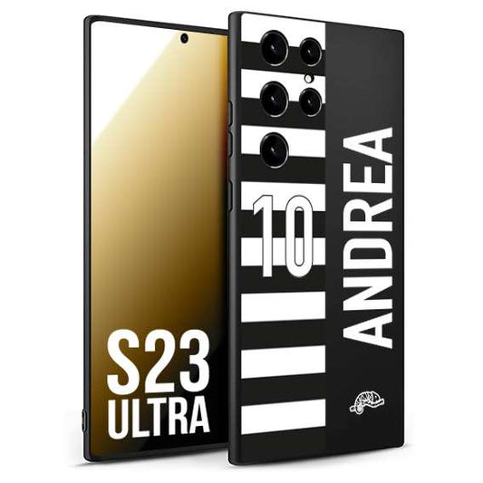 CUSTOMIZZA - Custodia cover nera morbida in tpu compatibile per Samsung S23 ULTRA personalizzata calcio football nome e numero calciatori bianconera