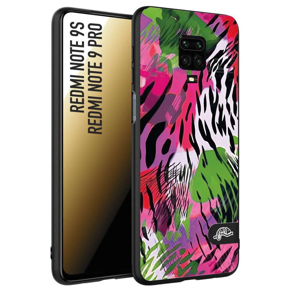 CUSTOMIZZA - Custodia cover nera morbida in tpu compatibile per Xiaomi Redmi Note 9S - Note 9 PRO leopardato tigrato tiger colorata summer color verde fucsia