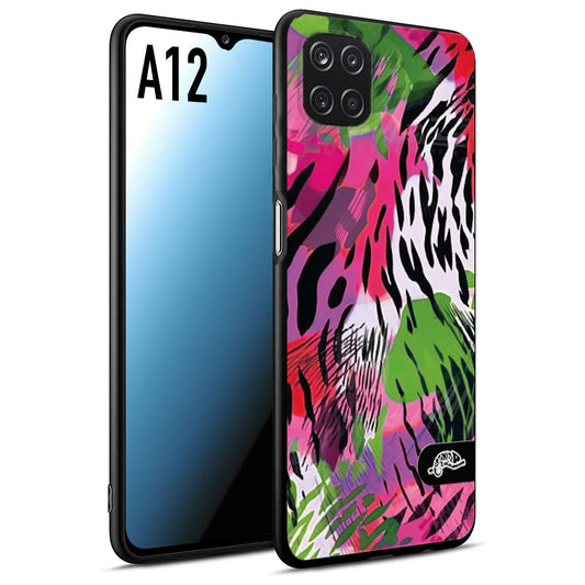 CUSTOMIZZA - Custodia cover nera morbida in tpu compatibile per Samsung A12 leopardato tigrato tiger colorata summer color verde fucsia