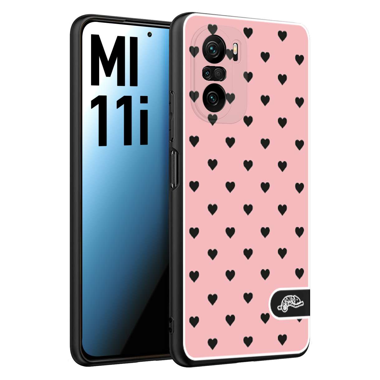 CUSTOMIZZA - Custodia cover nera morbida in tpu compatibile per Xiaomi Mi 11i cuori pois rosa donna pin up vintage