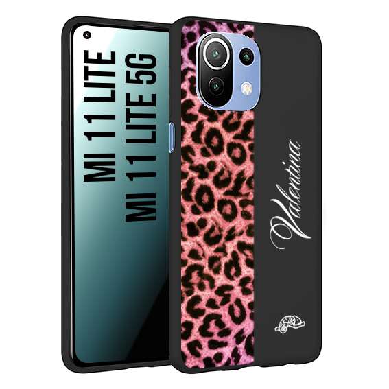 CUSTOMIZZA - Custodia cover nera morbida in tpu compatibile per Xiaomi Mi 11 Lite / Mi 11 Lite 5G leopardato rosa fucsia personalizzata nome iniziali