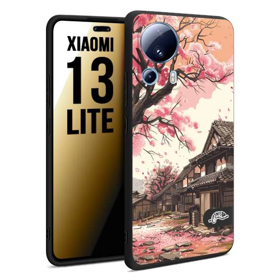 CUSTOMIZZA - Custodia cover nera morbida in tpu compatibile per Xiaomi 13 LITE casa giapponese rosa ciliegio in fiore disegnata tattoo