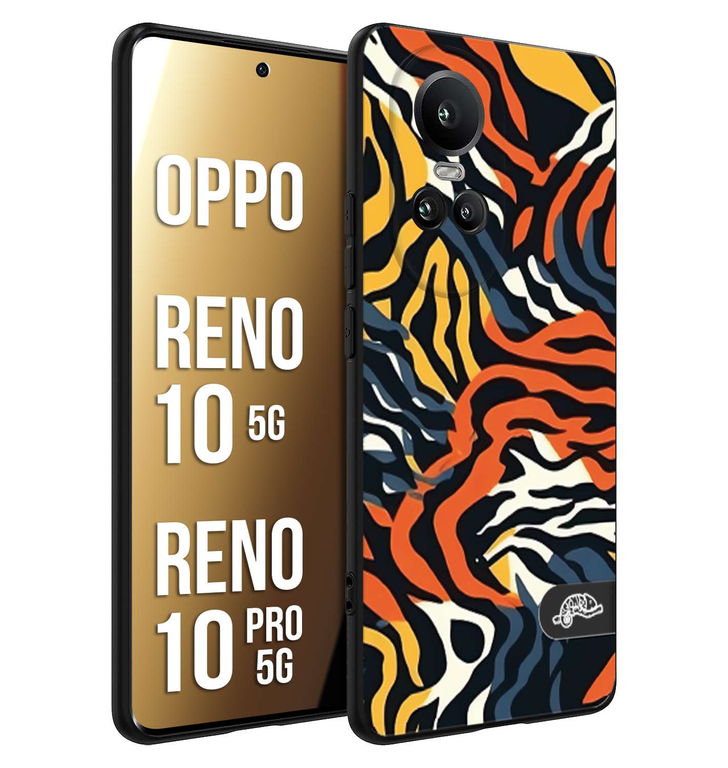 CUSTOMIZZA - Custodia cover nera morbida in tpu compatibile per Oppo Reno 10 5G - 10 PRO 5G leopardato maculato tigrato tiger colorata gialla blu arancio