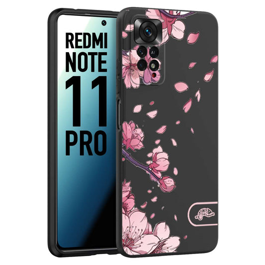 CUSTOMIZZA - Custodia cover nera morbida in tpu compatibile per Xiaomi Redmi Note 11 PRO giapponese fiori di ciliegio in fiore a rilievo disegnata tattoo