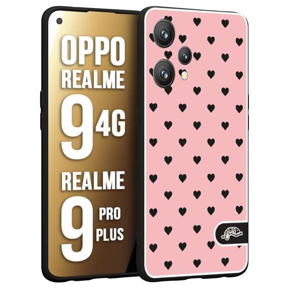 CUSTOMIZZA - Custodia cover nera morbida in tpu compatibile per Oppo Realme 9 4G - 9 PRO PLUS cuori pois rosa donna pin up vintage