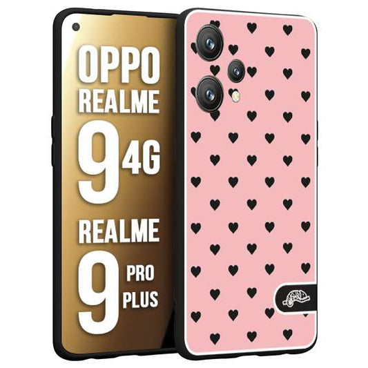 CUSTOMIZZA - Custodia cover nera morbida in tpu compatibile per Oppo Realme 9 4G - 9 PRO PLUS cuori pois rosa donna pin up vintage