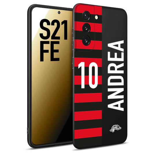 CUSTOMIZZA - Custodia cover nera morbida in tpu compatibile per Samsung S21 FE personalizzata calcio football nome e numero calciatori rossonera