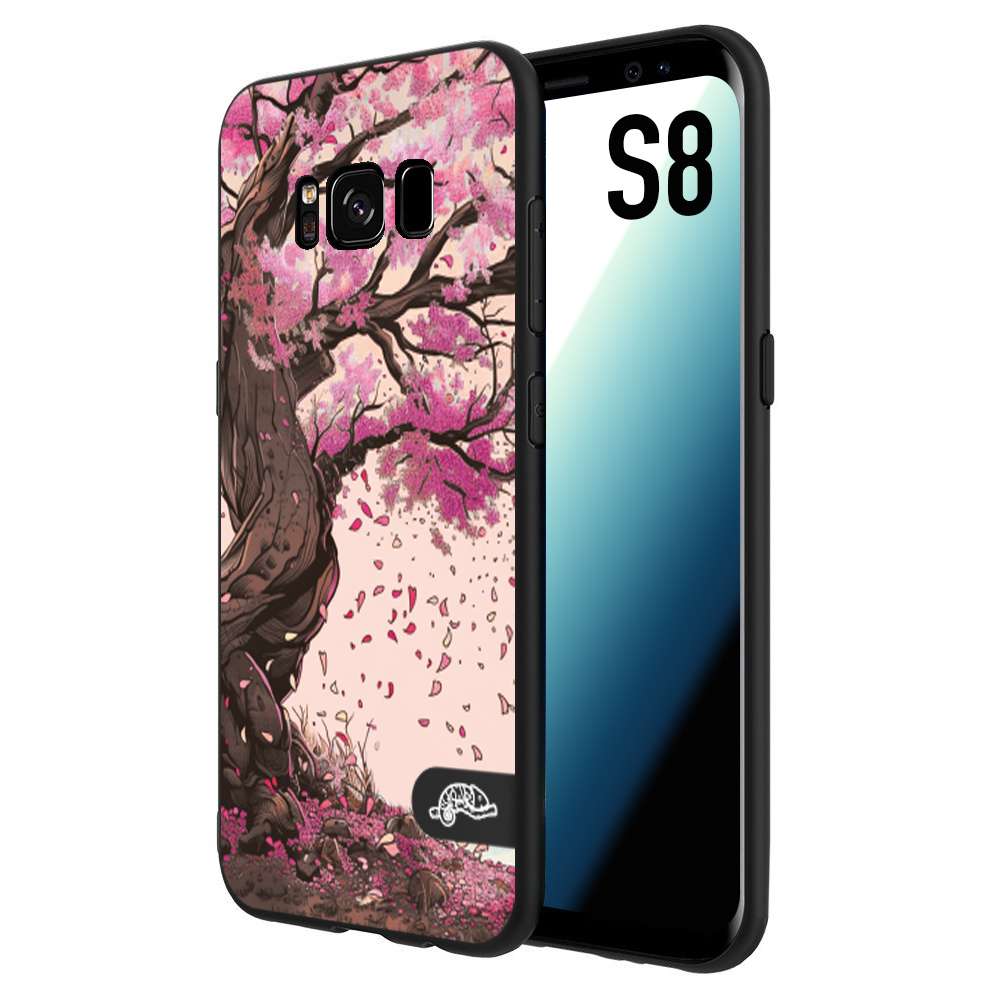 CUSTOMIZZA - Custodia cover nera morbida in tpu compatibile per Samsung S8 giapponese colori morbidi fiori di ciliegio rosa disegnata