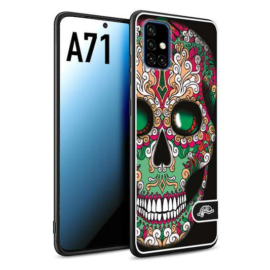 CUSTOMIZZA - Custodia cover nera morbida in tpu compatibile per Samsung A71 teschio messicano Mexican skull verde fucsia