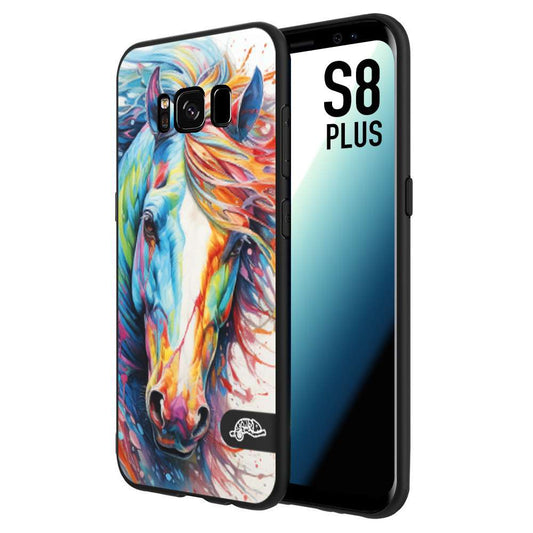 CUSTOMIZZA - Custodia cover nera morbida in tpu compatibile per Samsung S8 PLUS animali color cavallo horse viso colori vibranti disegnato schizzo