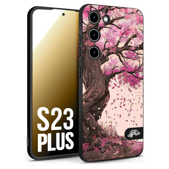 CUSTOMIZZA - Custodia cover nera morbida in tpu compatibile per Samsung S23 PLUS giapponese colori morbidi fiori di ciliegio rosa disegnata