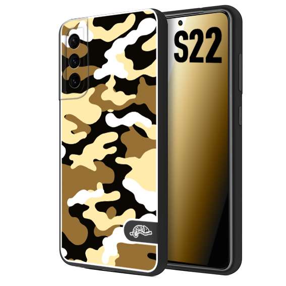 CUSTOMIZZA - Custodia cover nera morbida in tpu compatibile per Samsung S22 camouflage mimetico militare giallo desert brown