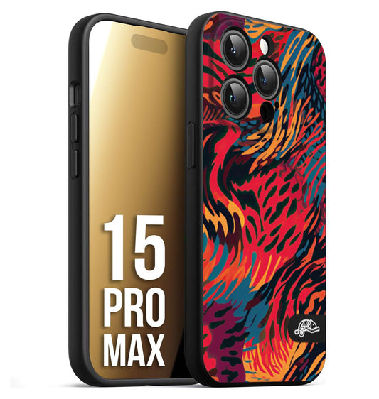 CUSTOMIZZA - Custodia cover nera morbida in tpu compatibile per iPhone 15 PRO MAX leopardato maculato tigrato colorata fiamme rossa blu arancione