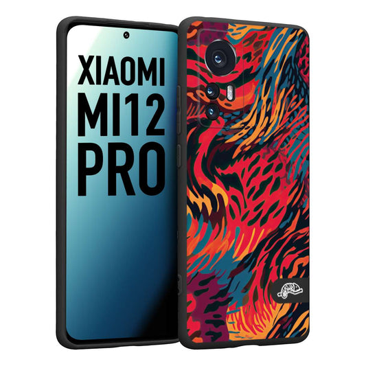 CUSTOMIZZA - Custodia cover nera morbida in tpu compatibile per Xiaomi 12 PRO leopardato maculato tigrato colorata fiamme rossa blu arancione