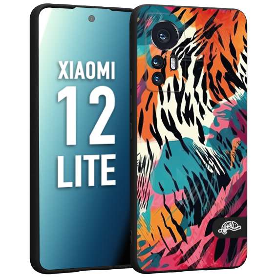 CUSTOMIZZA - Custodia cover nera morbida in tpu compatibile per Xiaomi 12 LITE leopardato maculato tigrato tiger colorata summer color