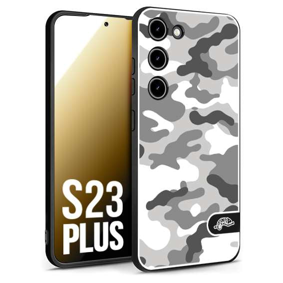 CUSTOMIZZA - Custodia cover nera morbida in tpu compatibile per Samsung S23 PLUS camouflage mimetico militare bianco white