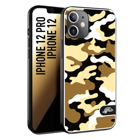 CUSTOMIZZA - Custodia cover nera morbida in tpu compatibile per iPhone 12 - 12 PRO camouflage mimetico militare giallo desert brown