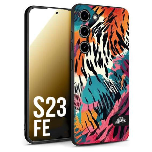 CUSTOMIZZA - Custodia cover nera morbida in tpu compatibile per Samsung S23 FE leopardato maculato tigrato tiger colorata summer color