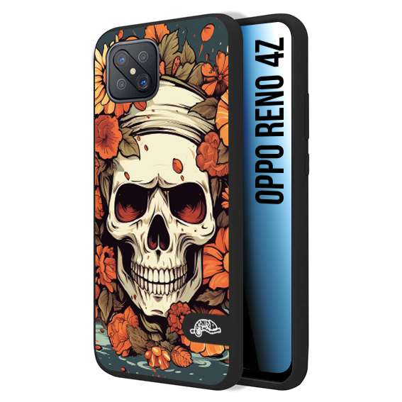 CUSTOMIZZA - Custodia cover nera morbida in tpu compatibile per Oppo Reno 4Z teschio skull flowers fiori tattoo disegnato alta definizione