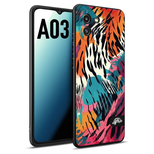 CUSTOMIZZA - Custodia cover nera morbida in tpu compatibile per Samsung A03 leopardato maculato tigrato tiger colorata summer color