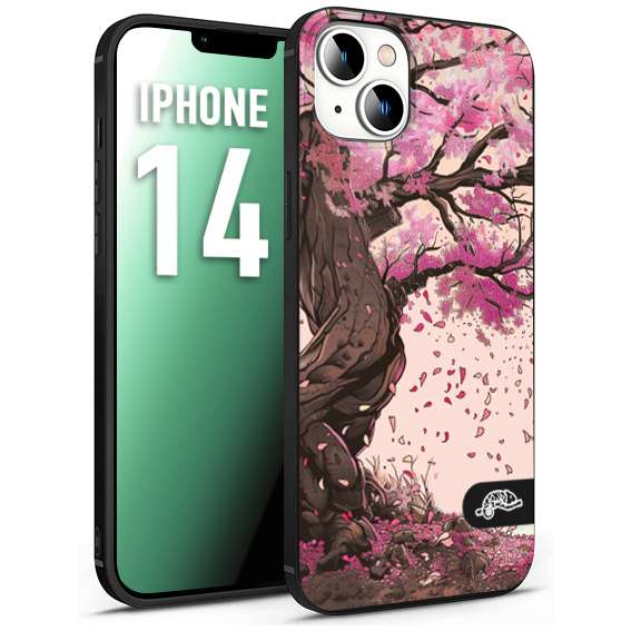 CUSTOMIZZA - Custodia cover nera morbida in tpu compatibile per iPhone 14 giapponese colori morbidi fiori di ciliegio rosa disegnata