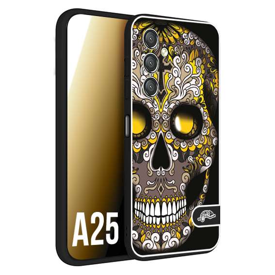 CUSTOMIZZA - Custodia cover nera morbida in tpu compatibile per Samsung A25 teschio messicano Mexican skull nero giallo