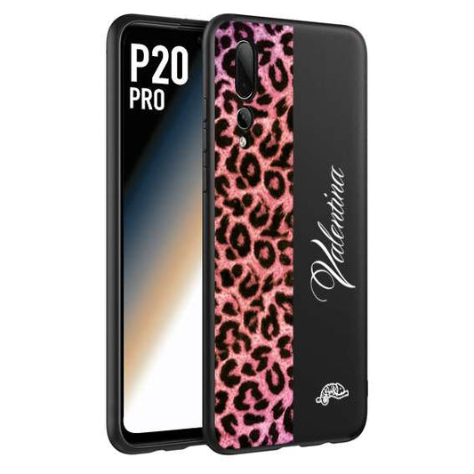 CUSTOMIZZA - Custodia cover nera morbida in tpu compatibile per Huawei P20 PRO leopardato rosa fucsia personalizzata nome iniziali