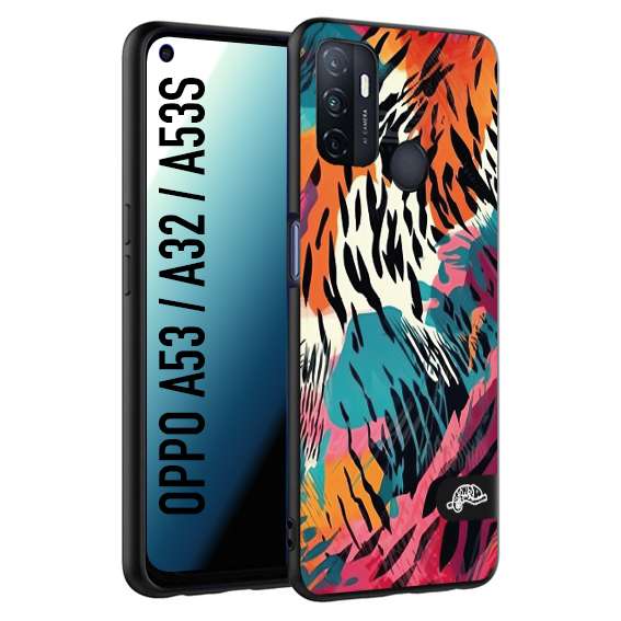 CUSTOMIZZA - Custodia cover nera morbida in tpu compatibile per Oppo A53 - A32 - A53S leopardato maculato tigrato tiger colorata summer color