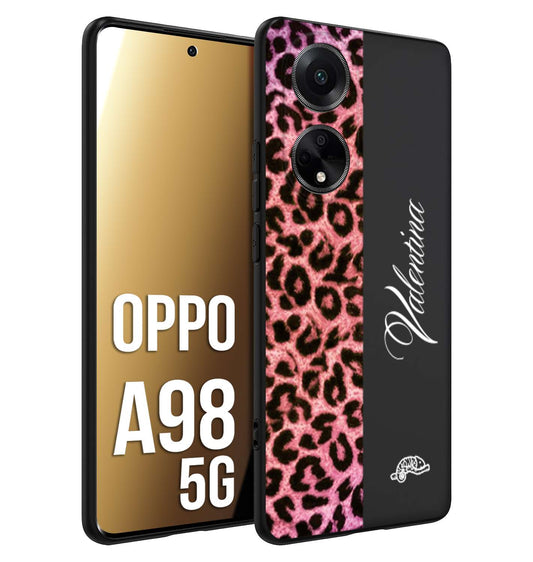 CUSTOMIZZA - Custodia cover nera morbida in tpu compatibile per Oppo A98 5G leopardato rosa fucsia personalizzata nome iniziali