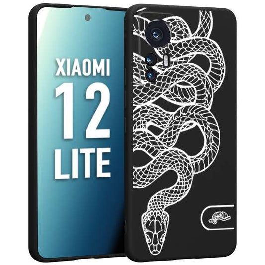 CUSTOMIZZA - Custodia cover nera morbida in tpu compatibile per Xiaomi 12 LITE serpente snake bianco a rilievo disegnato tattoo tatuaggio