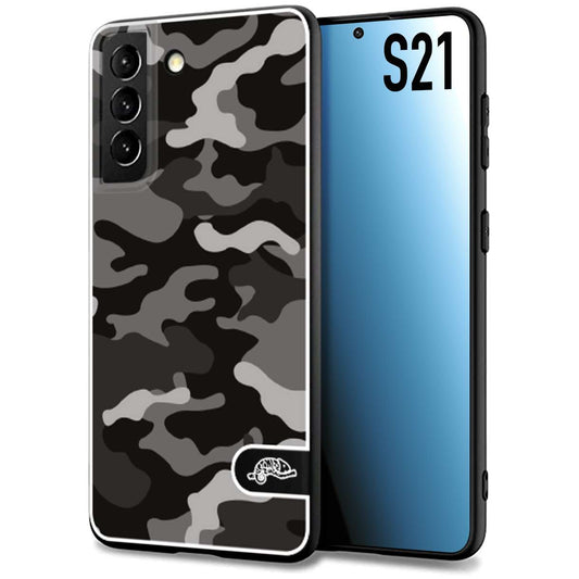 CUSTOMIZZA - Custodia cover nera morbida in tpu compatibile per Samsung S21 camouflage mimetico militare nero black grigio