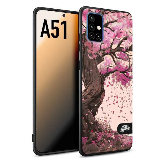 CUSTOMIZZA - Custodia cover nera morbida in tpu compatibile per Samsung A51 giapponese colori morbidi fiori di ciliegio rosa disegnata