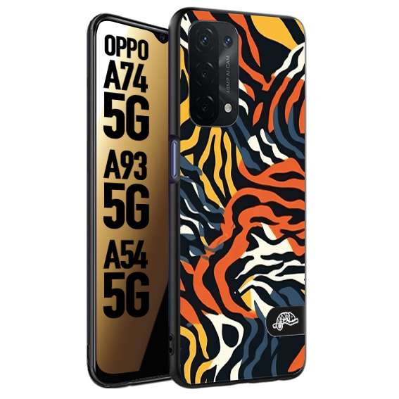 CUSTOMIZZA - Custodia cover nera morbida in tpu compatibile per Oppo A74 5G - A93 5G - A54 5G leopardato maculato tigrato tiger colorata gialla blu arancio