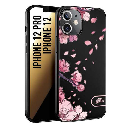 CUSTOMIZZA - Custodia cover nera morbida in tpu compatibile per iPhone 12 - 12 PRO giapponese fiori di ciliegio in fiore a rilievo disegnata tattoo