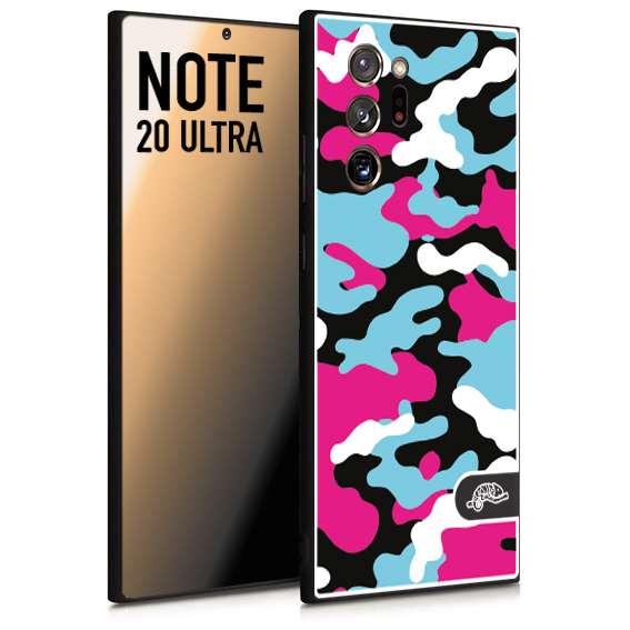 CUSTOMIZZA - Custodia cover nera morbida in tpu compatibile per Samsung NOTE 20 ULTRA camouflage mimetico militare fucsia celeste