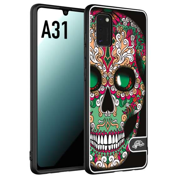 CUSTOMIZZA - Custodia cover nera morbida in tpu compatibile per Samsung A31 teschio messicano Mexican skull verde fucsia