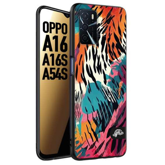 CUSTOMIZZA - Custodia cover nera morbida in tpu compatibile per Oppo A16 - A16S - A54S leopardato maculato tigrato tiger colorata summer color