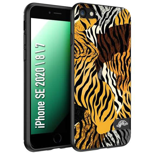 CUSTOMIZZA - Custodia cover nera morbida in tpu compatibile per iPhone 7 - 8 - SE 2020 / 2022 leopardato tigrato tiger colorata donna fashion estate