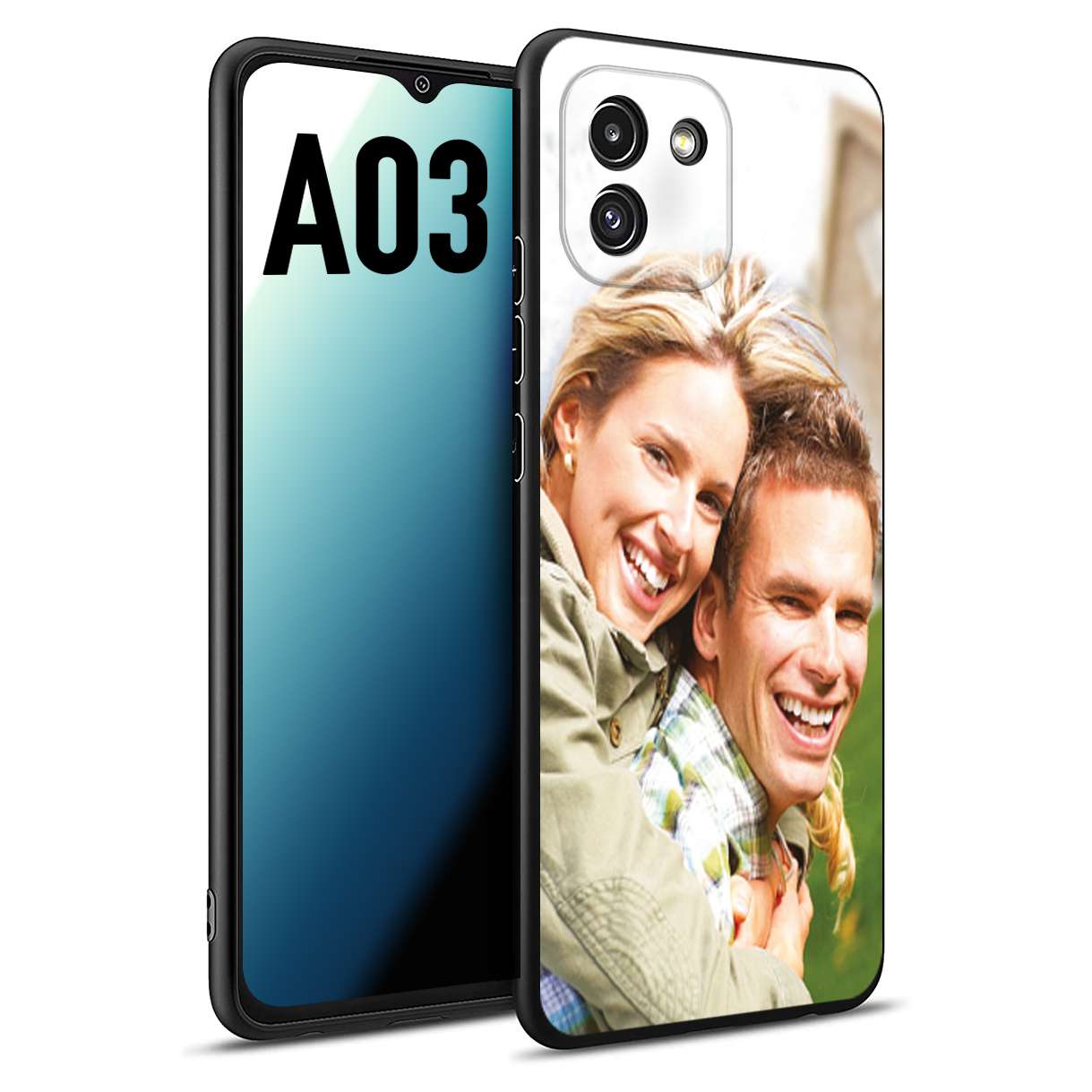 CUSTOMIZZA - Custodia cover nera morbida in tpu compatibile per Samsung A03 personalizzata con foto immagine scritta a piacere