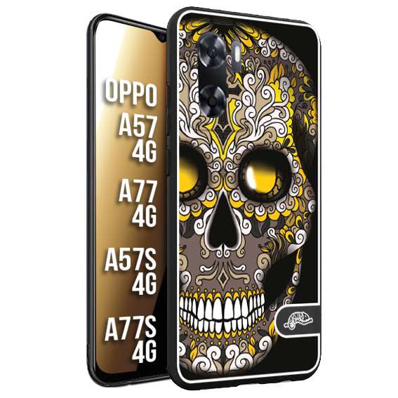 CUSTOMIZZA - Custodia cover nera morbida in tpu compatibile per Oppo A57 - A77 - A57S - A77S (4G) teschio messicano Mexican skull nero giallo