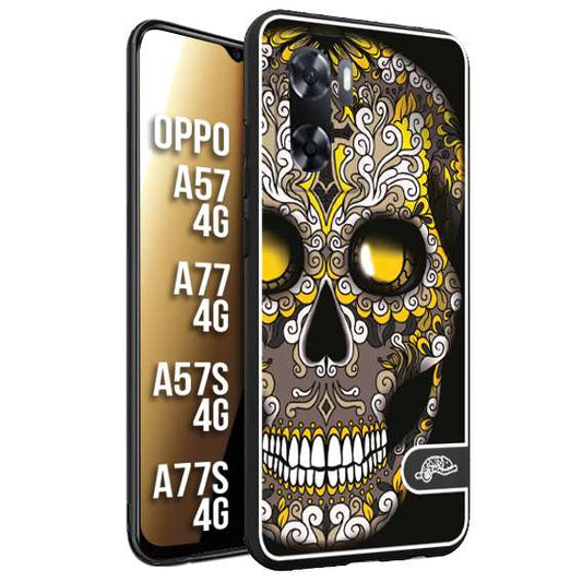 CUSTOMIZZA - Custodia cover nera morbida in tpu compatibile per Oppo A57 - A77 - A57S - A77S (4G) teschio messicano Mexican skull nero giallo