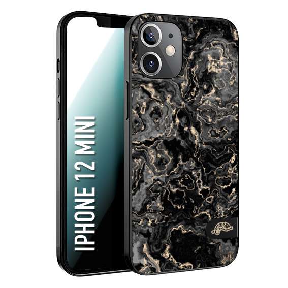 CUSTOMIZZA - Custodia cover nera morbida in tpu compatibile per iPhone 12 MINI effetto marmo marble nero black venature dorato pietra