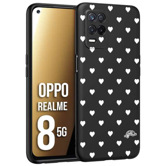 CUSTOMIZZA - Custodia cover nera morbida in tpu compatibile per Oppo Realme 8 5G cuori pois bianchi donna pin up vintage