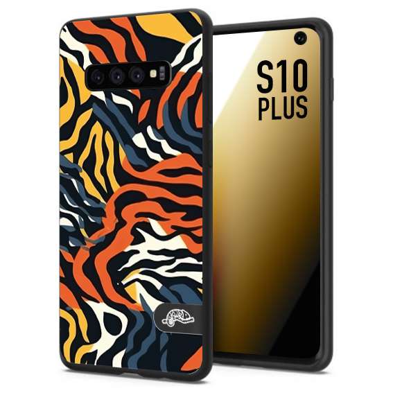 CUSTOMIZZA - Custodia cover nera morbida in tpu compatibile per Samsung S10 PLUS leopardato maculato tigrato tiger colorata gialla blu arancio