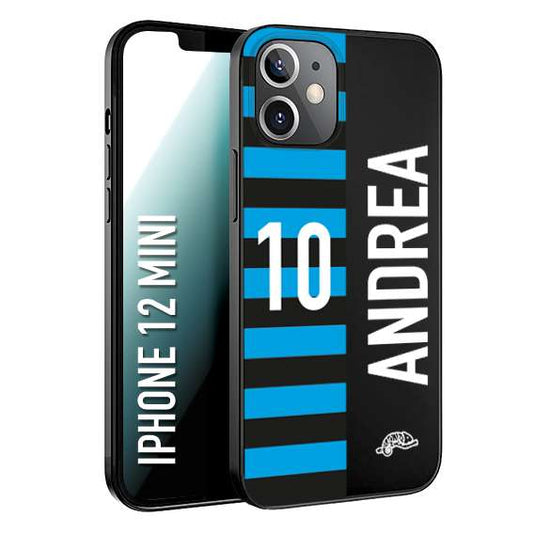 CUSTOMIZZA - Custodia cover nera morbida in tpu compatibile per iPhone 12 MINI personalizzata calcio football nome e numero calciatori nerazzurra