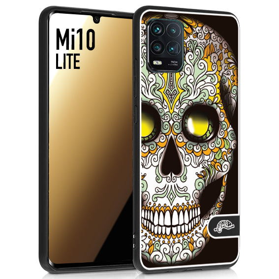 CUSTOMIZZA - Custodia cover nera morbida in tpu compatibile per Xiaomi Mi 10 LITE teschio messicano Mexican skull bianco verde giallo