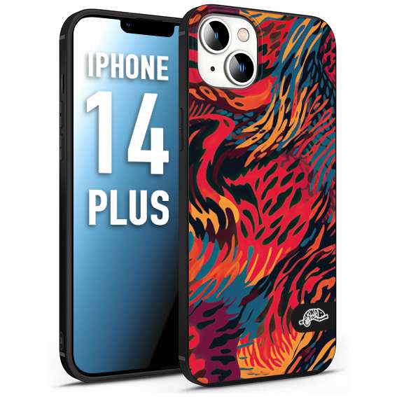 CUSTOMIZZA - Custodia cover nera morbida in tpu compatibile per iPhone 14 PLUS leopardato maculato tigrato colorata fiamme rossa blu arancione