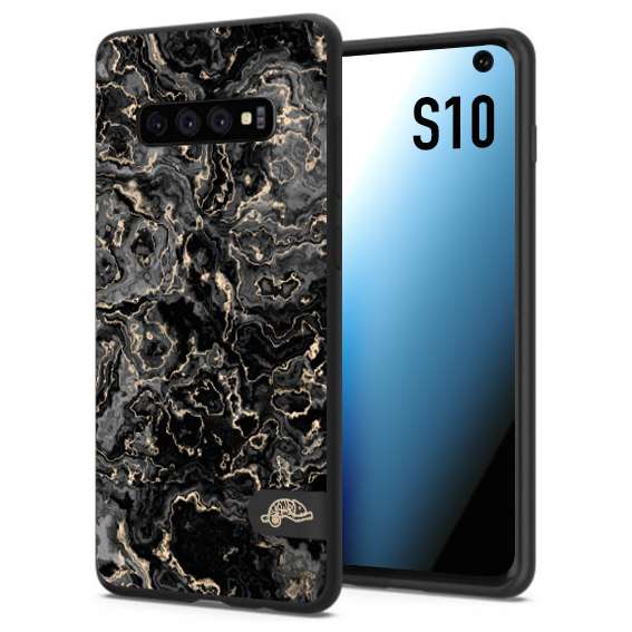 CUSTOMIZZA - Custodia cover nera morbida in tpu compatibile per Samsung S10 effetto marmo marble nero black venature dorato pietra